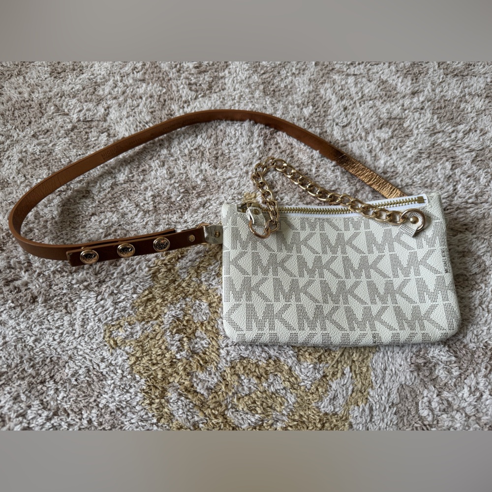 Michael Kors Cream and Brown Logo Hip Bag